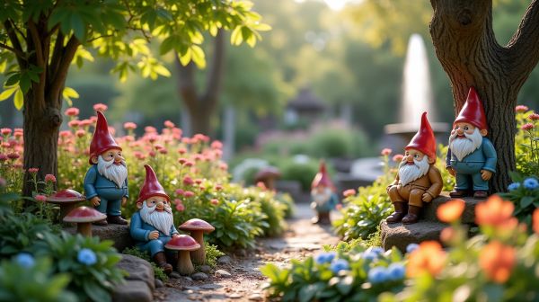 Add charm to your garden with colorful gnomes and statues