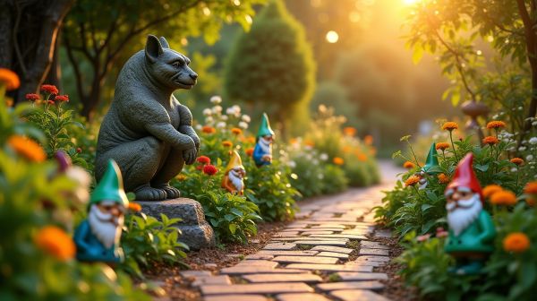 Add charm to your garden with colorful gnomes and statues